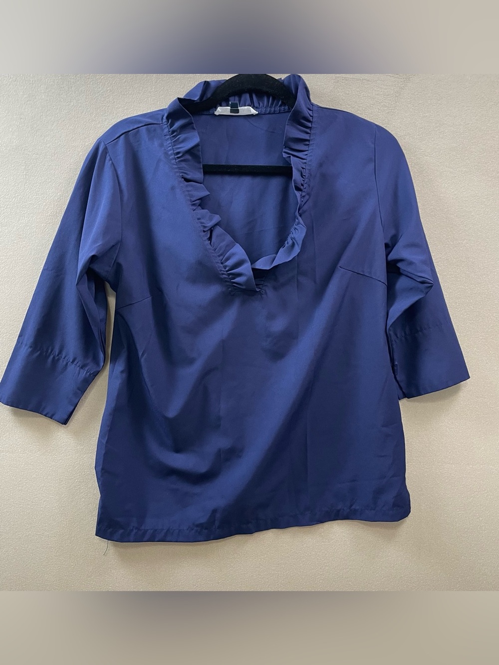 Michelle McDowell women’s blue ruffle V Neck blouse office lightweight